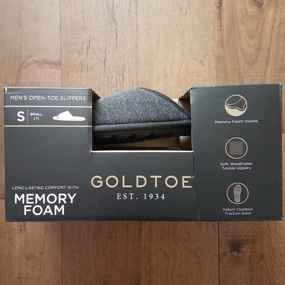 GoldToe Men's Memory Foam Open-Toe Indoor/Outdoor Black/Dark Gray Slippers, S - Picture 5 of 12